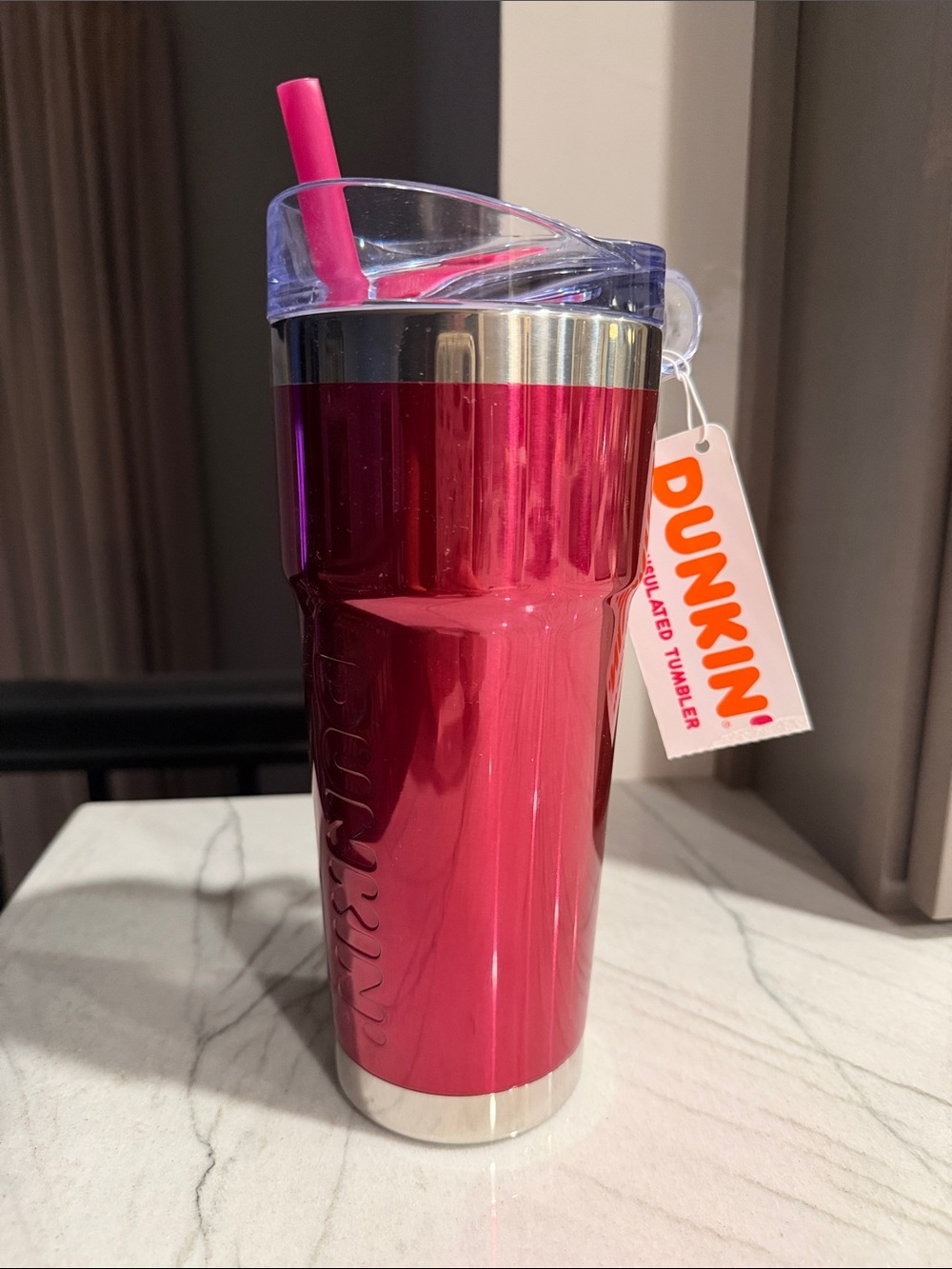 Dunkin Insulated Pink Stainless Tumbler with Straw